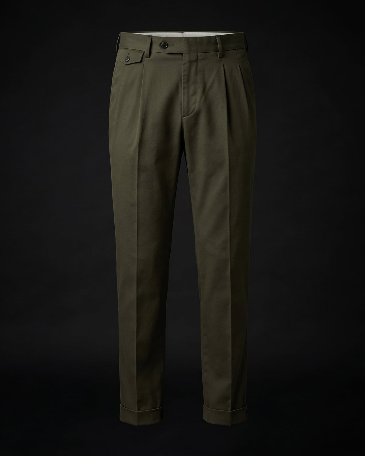 Pleated chino, olive
