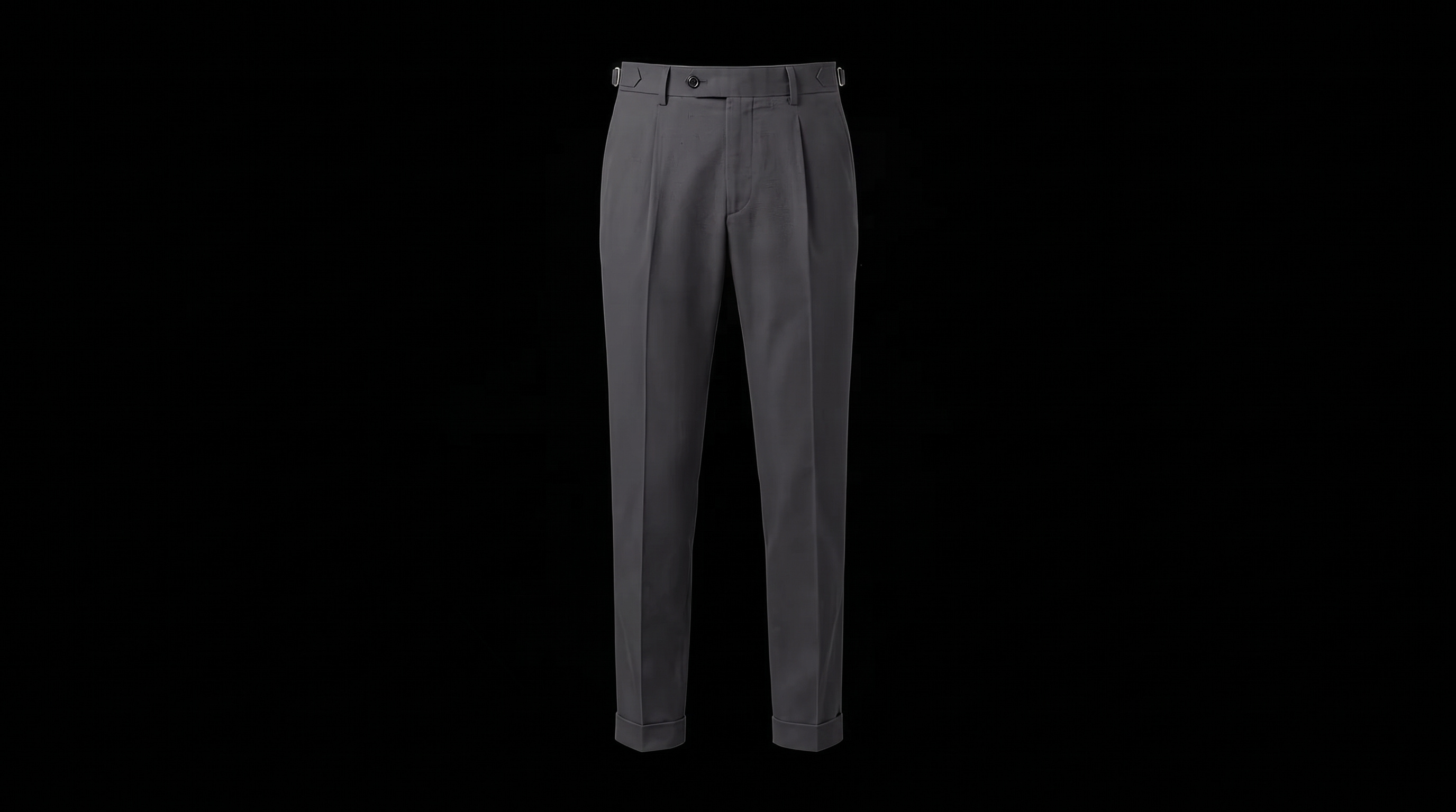 Side-adjuster trouser, charcoal — front view, closed