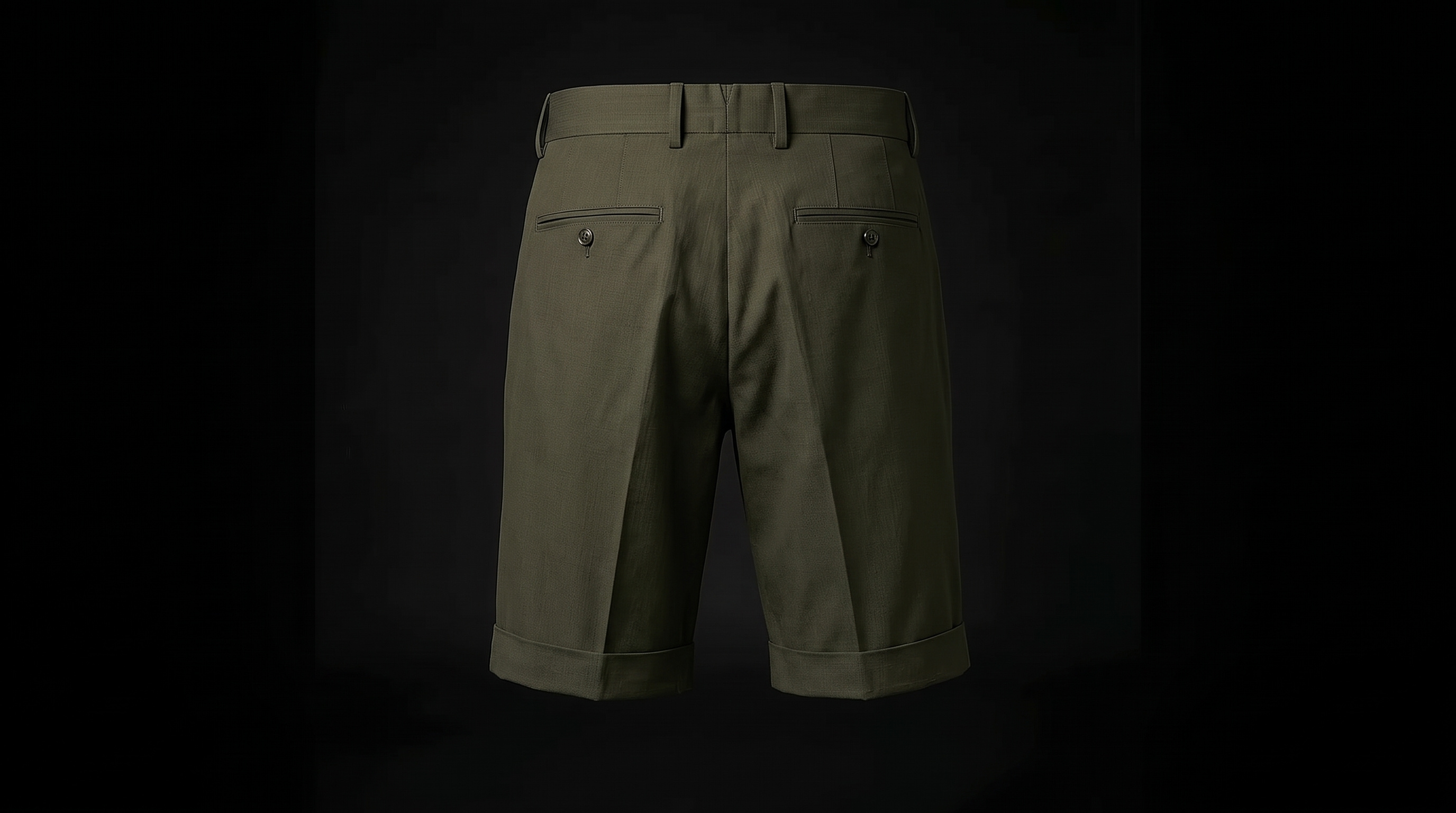 Back view of the same shorts; welt back pockets and turn-up