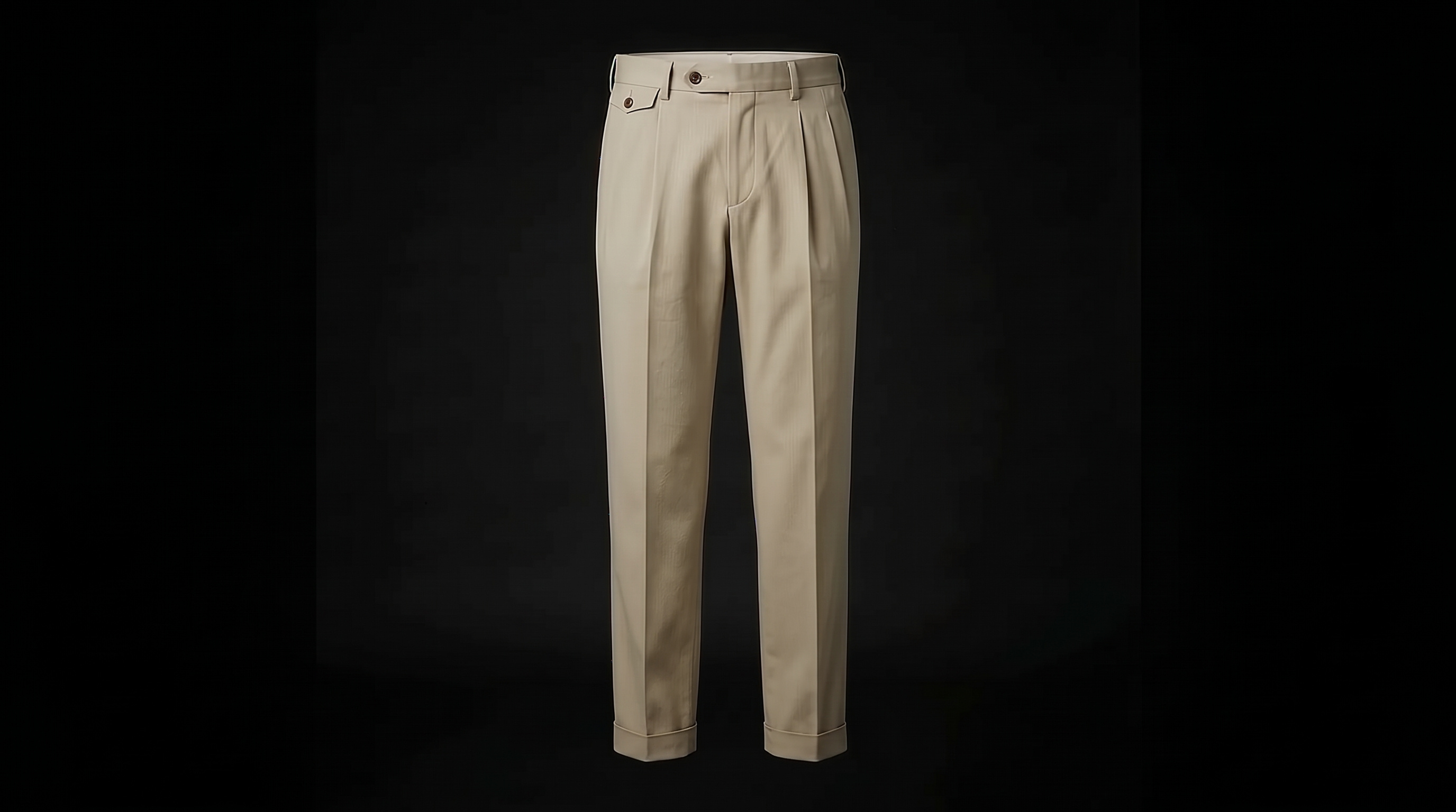 Double-pleat chino, sand — front view, closed